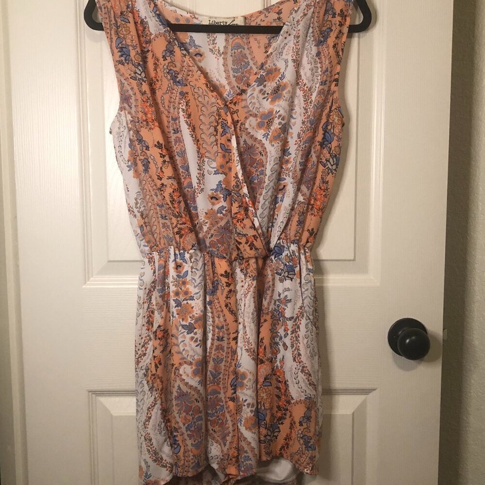 Liberty Love orange/white/blue v-neck elastic waist shorts romper junior size M
